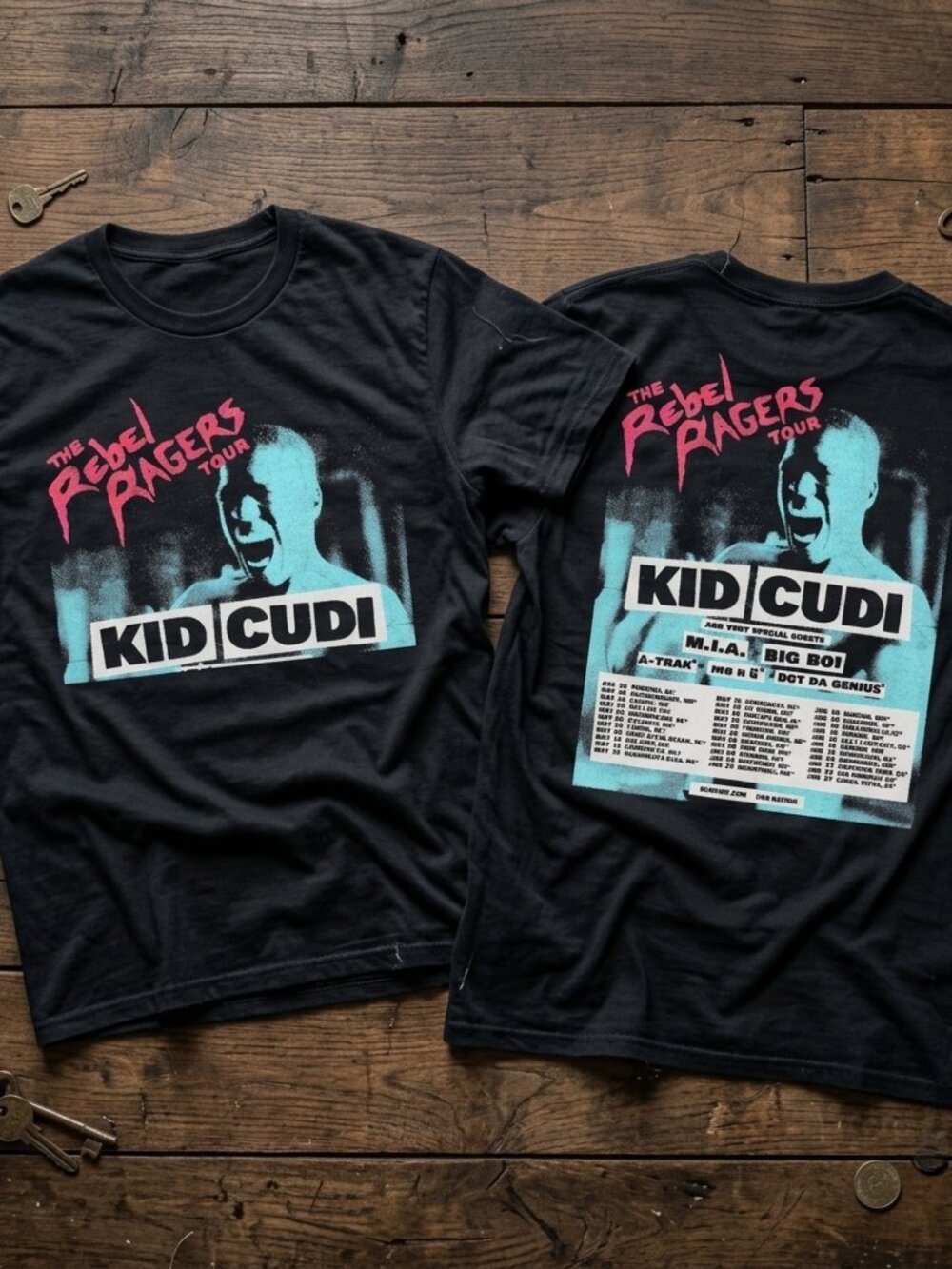 Kid Cudi Rebel Ragers Tour Vintage Rap Hip Hop Double Sided Graphic Tee
